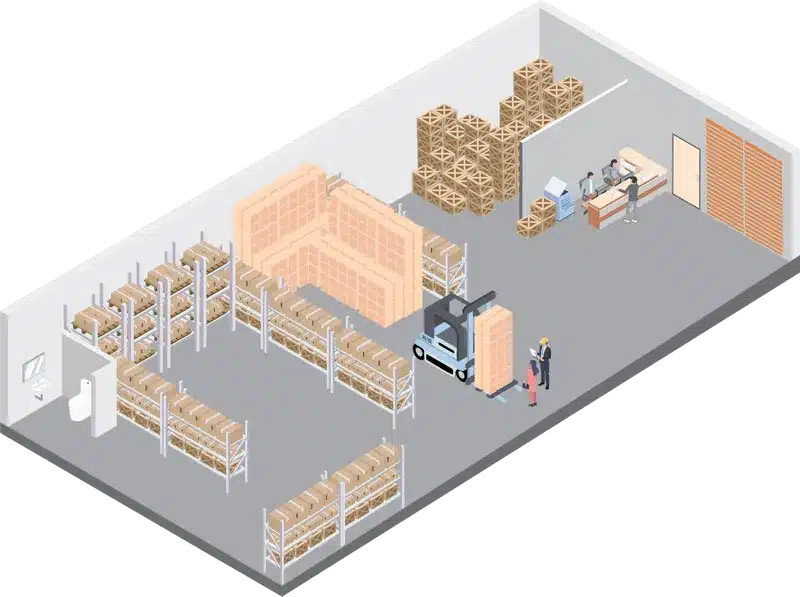 3D illustration of a large warehouse space