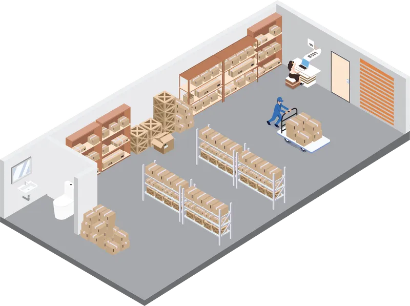 3D illustration of a medium warehouse space