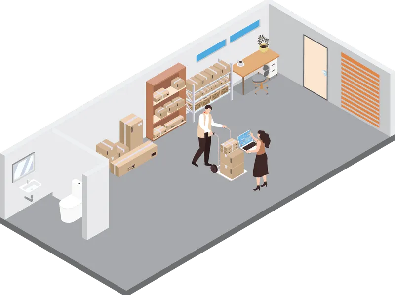3D illustration of a small warehouse space